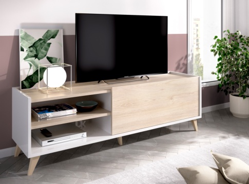 Mueble TV comedor con modulo bajo puertas y cajones 150 cm.