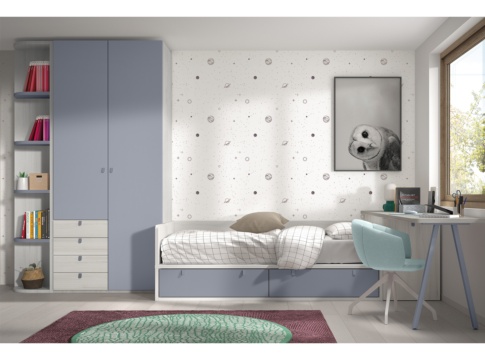 Fabulosa decoración de habitación juvenil completa en gris y teja con litera