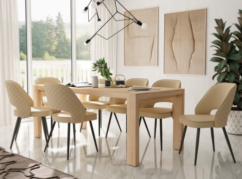 Pack Mesa de comedor extensible y 4 sillas blanco y patas madera