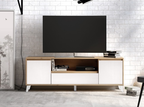 Mueble bajo de Tv color roble con patas negra