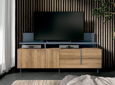 Mueble TV con panel de madera oscuro