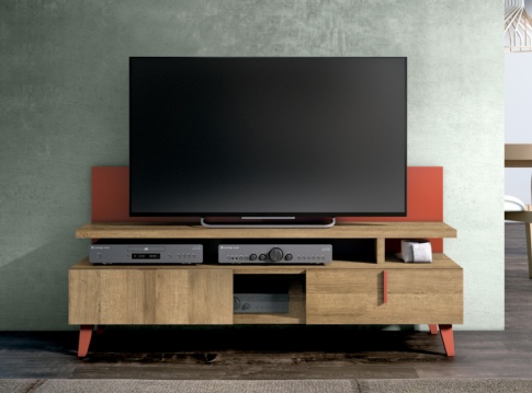 Mueble TV con panel de madera oscuro